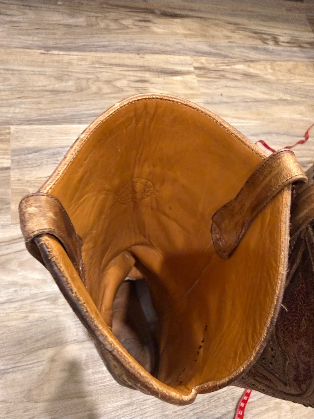 Lucchese Women's Brown Leather Cowboy Boots with Red Shaft - Picture 13 of 14